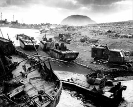 Photograph of the US Forces landing in Iwo Jima Bonin Islands, Japan
