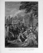 Illustration of William Penn treats it established with the Indian province Pensilvanie