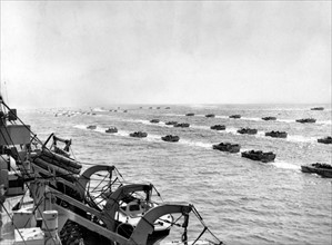 Photograph of allied landing craft underway to the beaches of Normandy