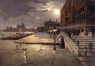 Photomechanical print of the Doges' Palace and St. Mark's by moonlight