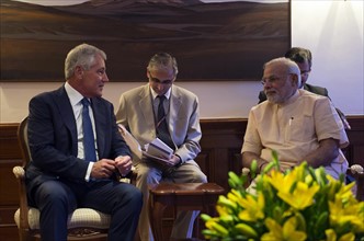 Photograph of United States Secretary of Defense Chuck Hagel meeting with Prime Minister Narendra Modi