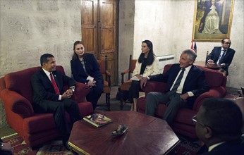 Photograph of United States Secretary of Defense Chuck Hagel meeting with Peruvian President Ollanta Moisés Humala Tasso