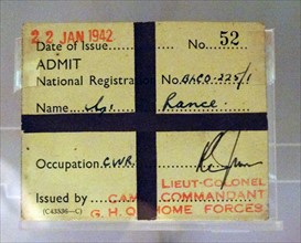 Identity document used as a pass by staff and officials in the Cabinet war rooms bunker, London; England.