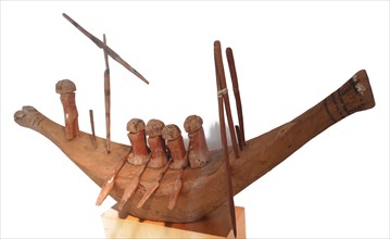 Funerary model boat from an Egyptian tomb.