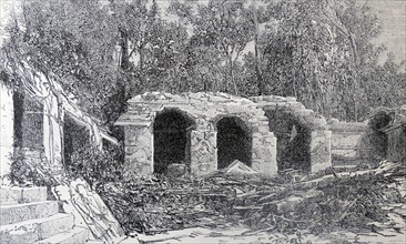 19th century drawing of Palenque a Mayan city