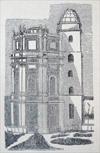 Engraving depicting the Astronomical observatory in Bogotá