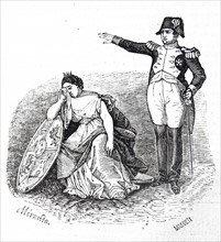 dismissive Napoleon of France and a weeping Espana (Spain)
