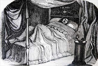 Engraving depicting a dying man lying in bed