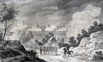 Engraving depicting the besiege of Girona