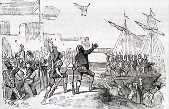 Engraving depicting the landing of Spanish troops in Tarragona