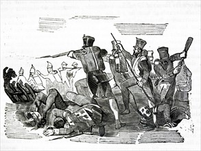 Engraving depicting the battle of Viveiro, Spain