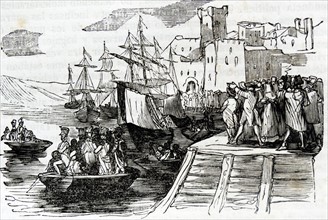 Engraving depicting the French evacuating Portugal