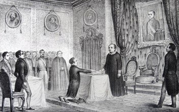 Engraving depicts the Installing of the Central Board in Aranjuez