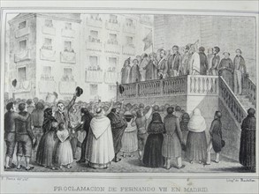 Engraving depicting the proclamation of Ferdinand VII of Spain in Madrid