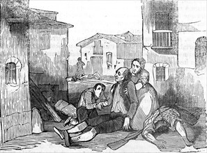 Engraving depicting the epidemic breakout in Zaragoza