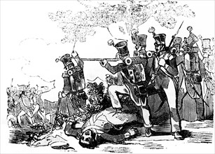 Engraving depicting a battle in Aranjuez