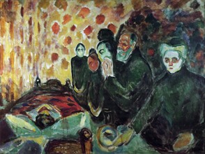 Painting titled 'By the Deathbed' by Edvard Munch