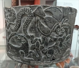 Chlorite vessel with mythological scene, from Iran