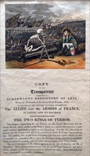 Hand-coloured etching titled 'The Two Kings of Terror' by Thomas Rowlandson