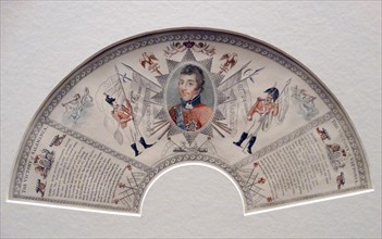 Stipple and engraving, partly printed in colour Fan-leaf with a portrait of the Duke of Wellington by Robert Home