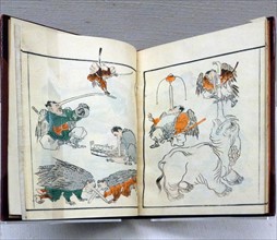Colour woodblock illustrated book titled 'A Garden of Silly Pictures, Part 1' by Maki Bokusen