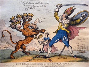 Hand-coloured etching titled 'The Beast as Described in the Revelations' by Thomas Rowlandson