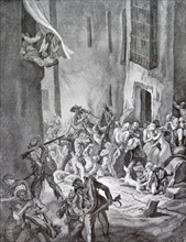 nationalist civilian prisoners attacked by a republican mob, in the Spanish Civil War.