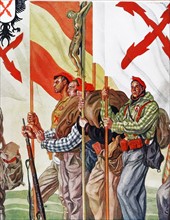 Illustration depicting Carlist (monarchist) militia during the Spanish Civil War