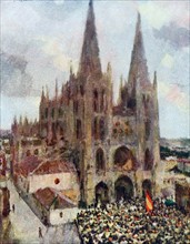 Crowds gather at the cathedral Our Lady of Burgos, during the Spanish Civil War