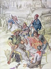 Illustration depicting Republican militia in Madrid 1937. By Carlos Saenz de Tejada