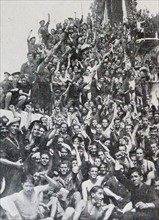 Spanish Civil War: Republican sailors crew the Spanish ship 'Jaime I