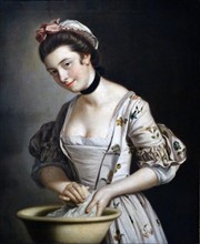A Lady's Maid Soaping Linen circa 1780 (oil on canvas) by Henry Morland (1730-97)