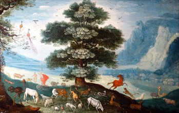 Landscape with Animals entering the Ark;Circle of Roelandt Savery (1576-1639), Oil on copper