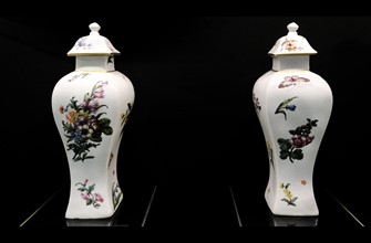 Pair of English vases made by the Chelsea Porcelain Factory in Soft-paste porcelain, between 1752 and 1756