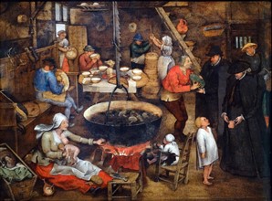 The Visit of the Godfather by Pieter Brueghel the Younger 1565-1638. Oil on Panel