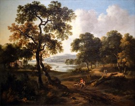 Landscape with a hunter by Jan Wijnants and Johannes Lingelbach, Dutch, 17th Century