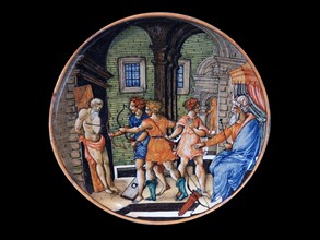 Shooting at the father’s corpse Italian (Urbino or Rimini)Tin-glazed earthenware, about 1540