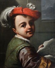 Boy Holding a Caricature circa 1700. by Antonio Amorosi (1660-1738) Oil on canvas