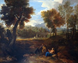 Landscape with the Rest on the Flight into Egypt. mid seventeenth century, Roman School, Oil on canvas.