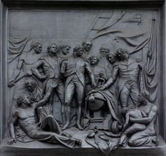 detail in relief from Nelson's Column monument in Trafalgar Square in central London