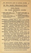 Advert for school books in Latin 1900
