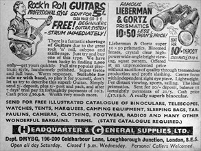 adverts for guitars and binoculars 1930's