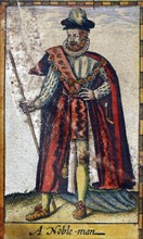Tudor nobleman (detail), from a map of England and wales by John Speed;C1612