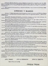 Orders issued by Joaquín Fanjul Goñi a Spanish general