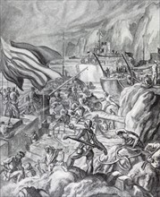 Spanish Republican sailors mutiny. Spanish Civil War illustration 1936