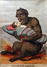 Hand-coloured etching titled 'The Devils Darling' by Thomas Rowlandson