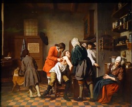 Interior with a surgeon attending to a wound in a man's side' by Johan Joseph Horemans