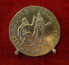 Silver coin depicting the attempted assassination of William the Silent