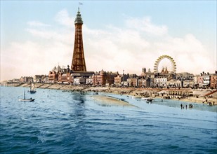 Photomechanical print of Blackpool Tower and Pleasure Beach