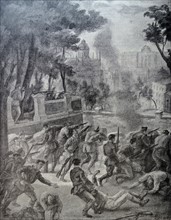 Nationalist soldiers in a street battle in Barcelona